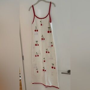 Knit dress/Coverup in white with red cherries